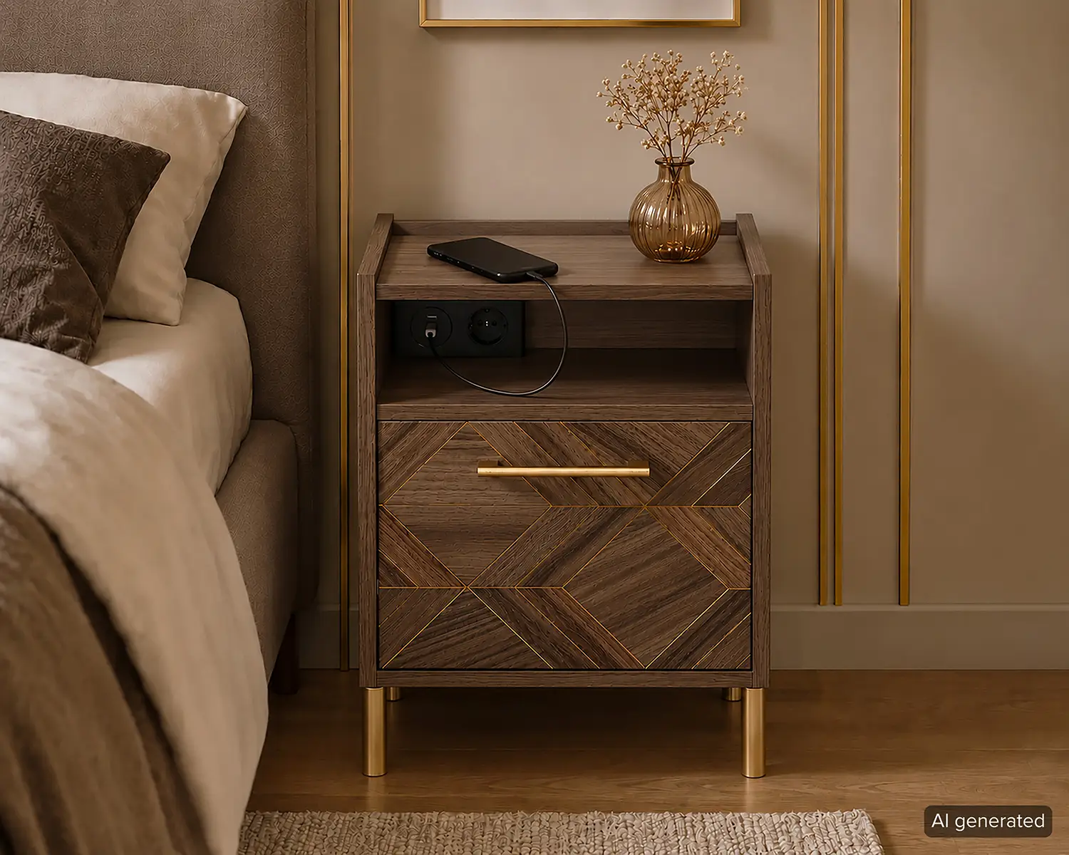 Unsere neuen Schlafzimmermöbel Glenn Entdecke unsere neue Trendserie Glenn in einem schönen Nussbaum mit goldenen Details